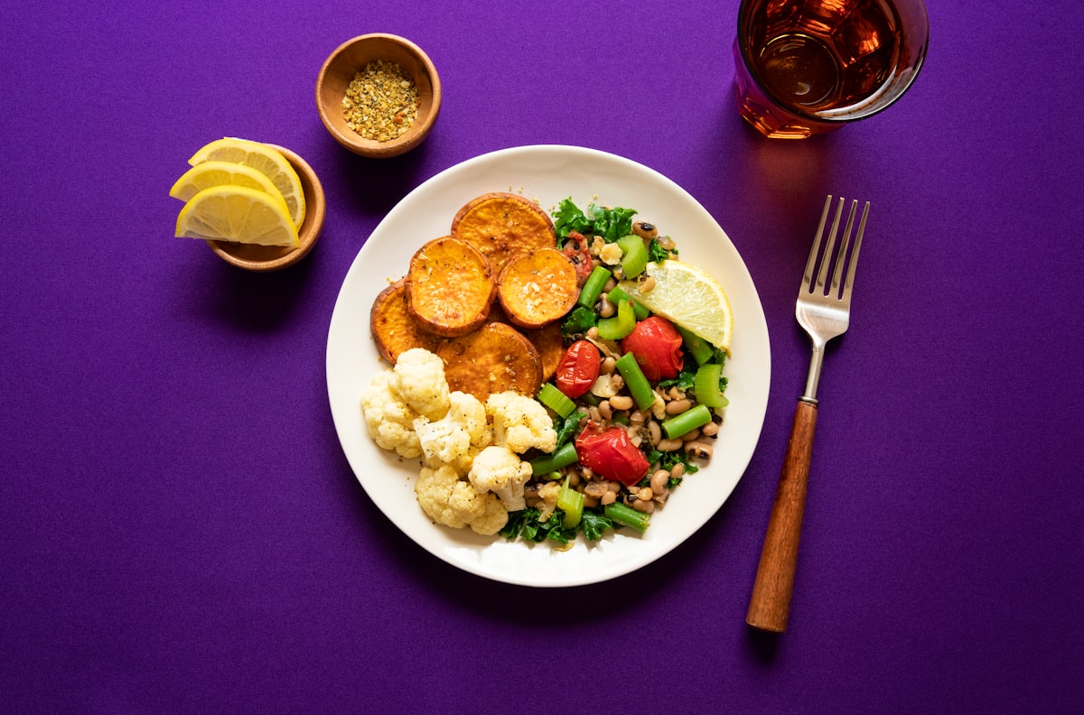 Balanced meal components on a plate